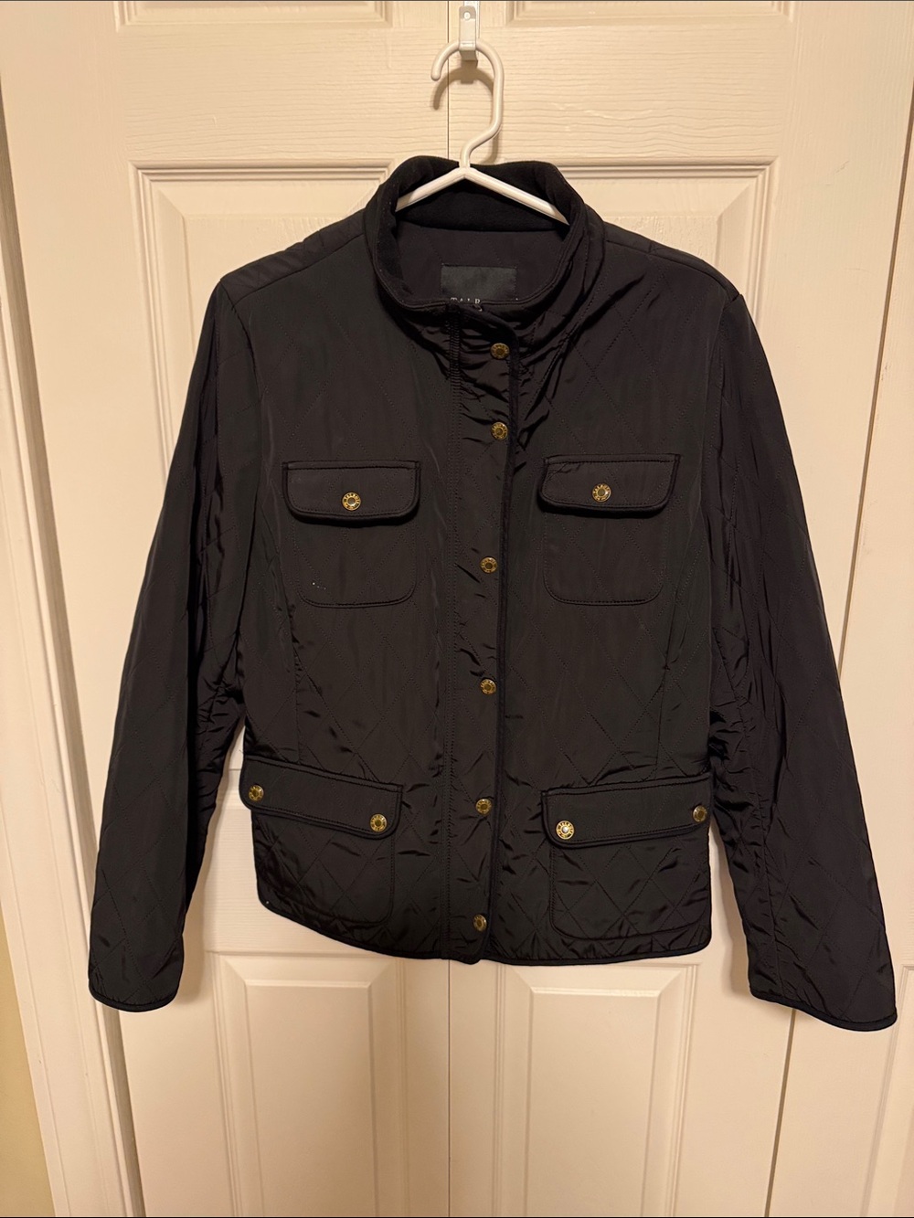 Talbots Black Quilted Utility Jacket with Gold-Tone Buttons